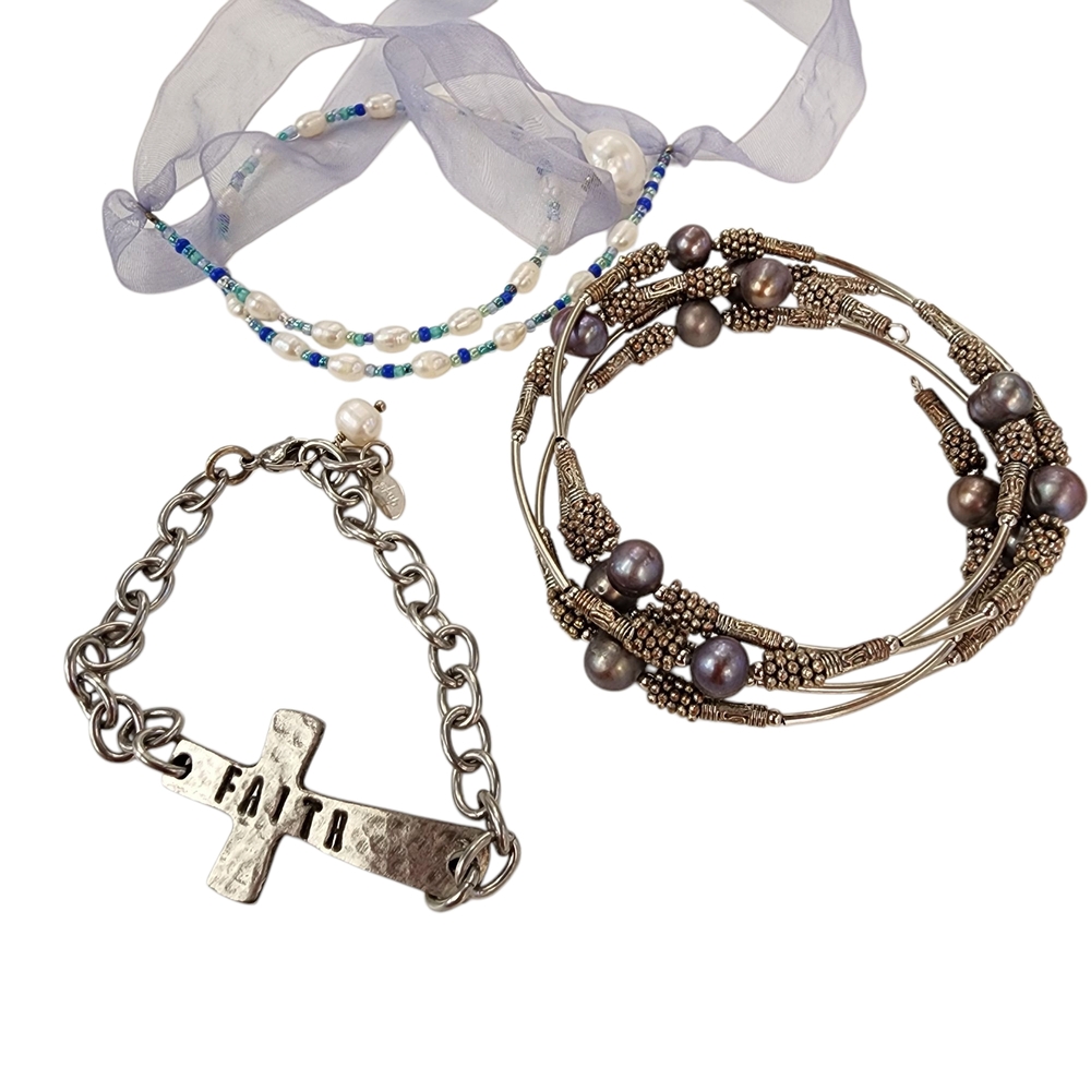 Bracelet Bundle 3 Bracelets Silver Tone With Genu… - image 5